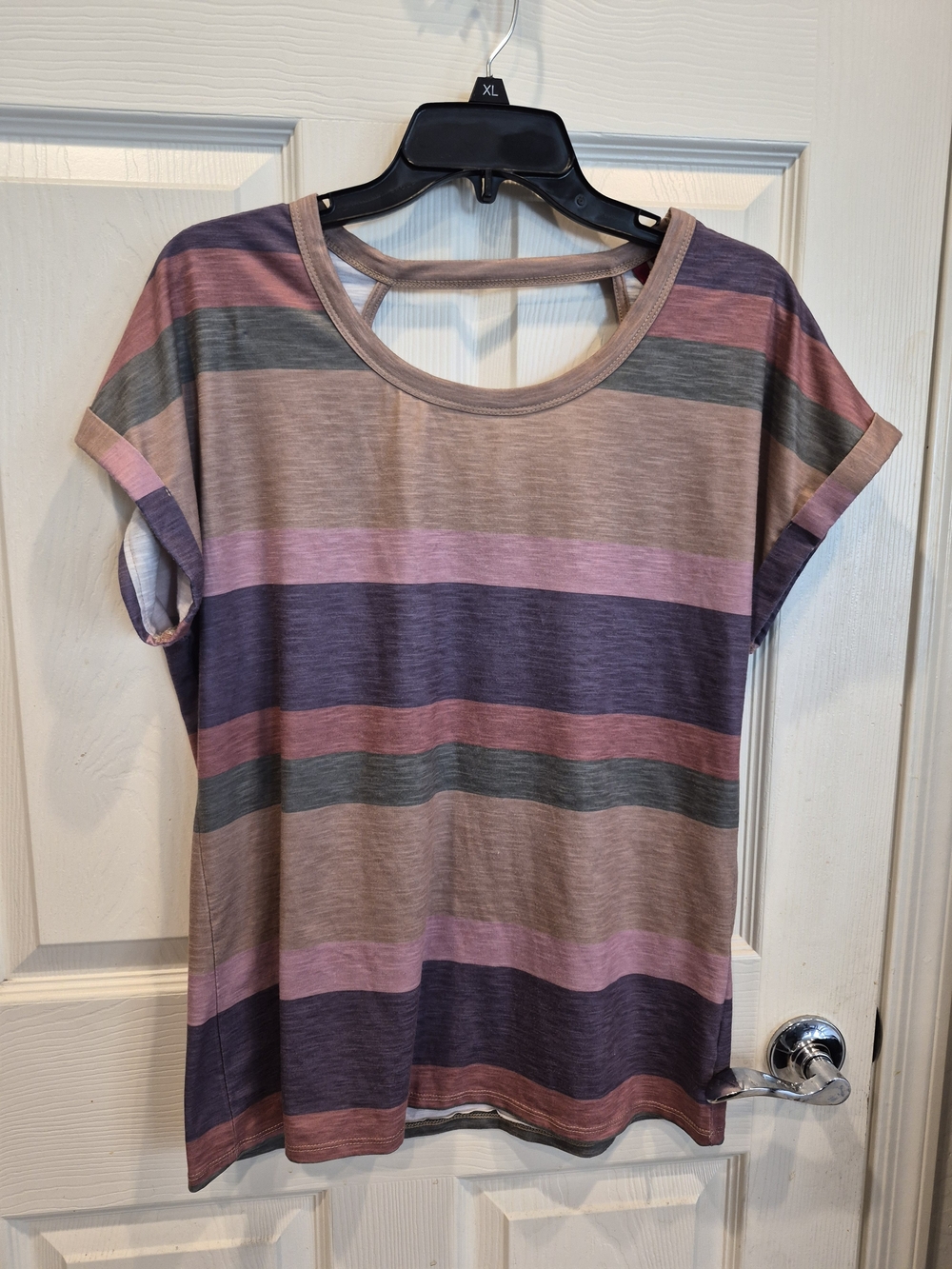 5/25 Scarlett Striped Short Sleeve Tee in Mauve, Purple and Blue